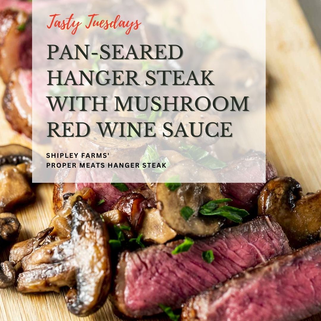 PAN SEARED HANGER STEAK WITH MUSHROOM RED WINE SAUCE